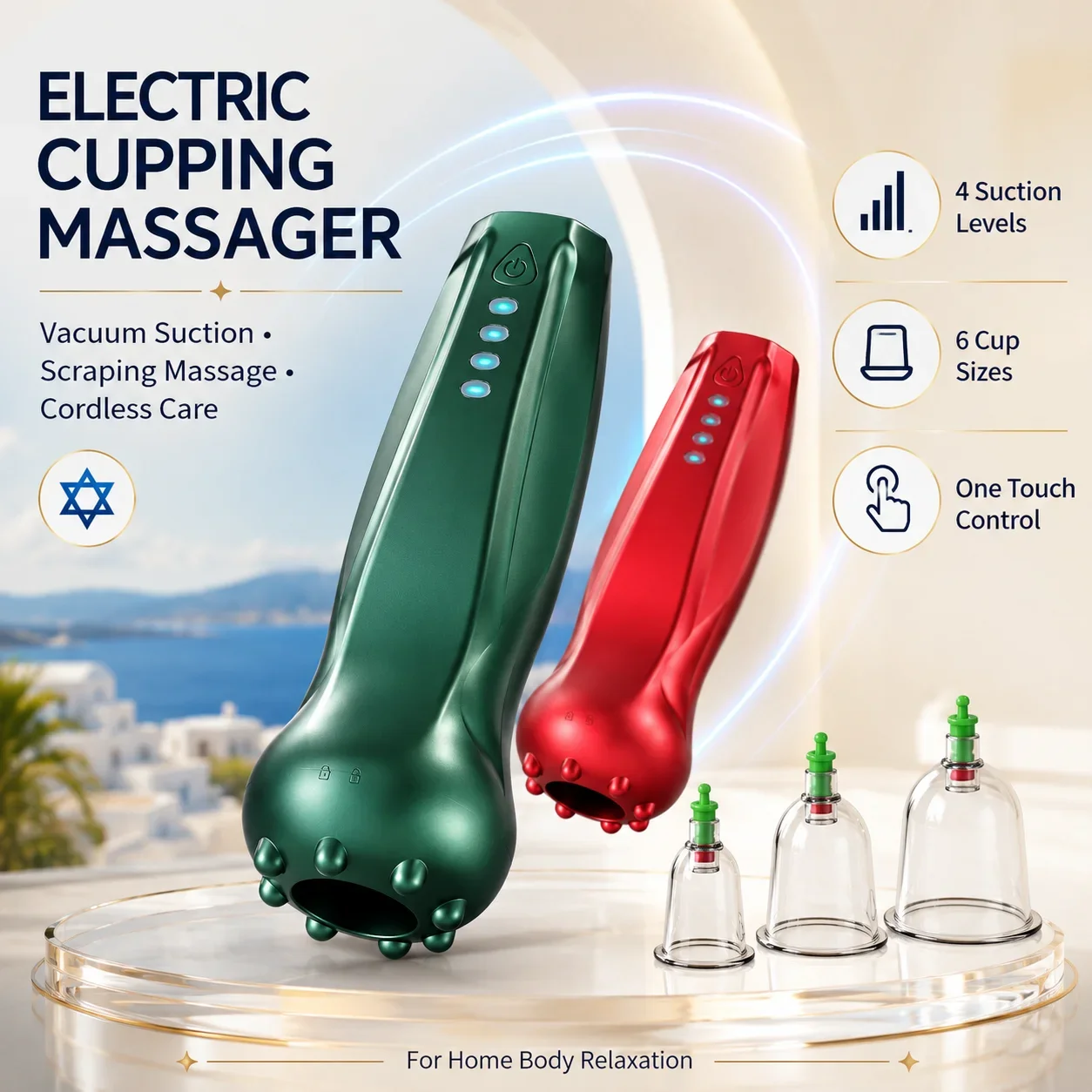 Electric Cupping Massager Vacuum Suction Scraping Tool 4 Levels 6 Cups Cordless USB Rechargeable Body Massage Devices Relaxation