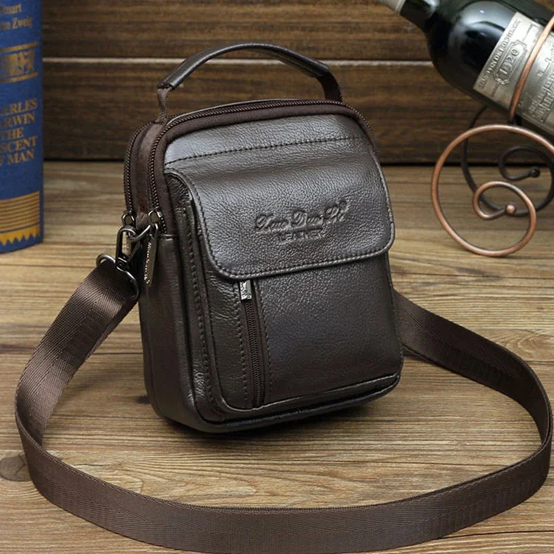 

Men Genuine Leather Mini Handbag Hip Bum Waist Fanny Pack Messenger Tote Bags Cowhide Pouch Male Belt Shoulder Cross body Bag