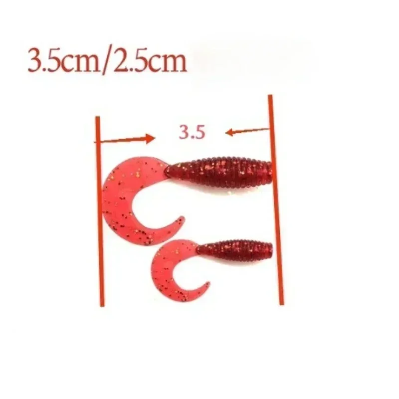 Root fishing soft worm lure 2535 roll tail single tail micro object soft bait Makou blackhead fly root fishing lead head hook