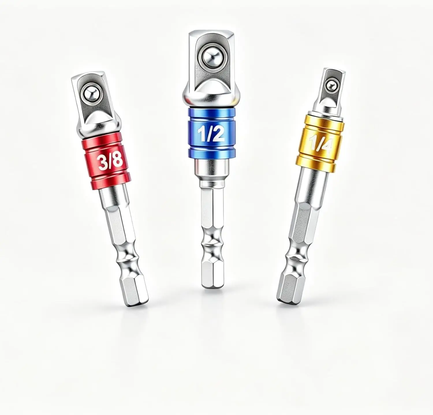 Impact Socket Adapter Set, 3Pcs 1/4 3/8 1/2 Drive CR-V Hex Shank Extension Bit Set for Power Drill Chuck Screwdriver Driver