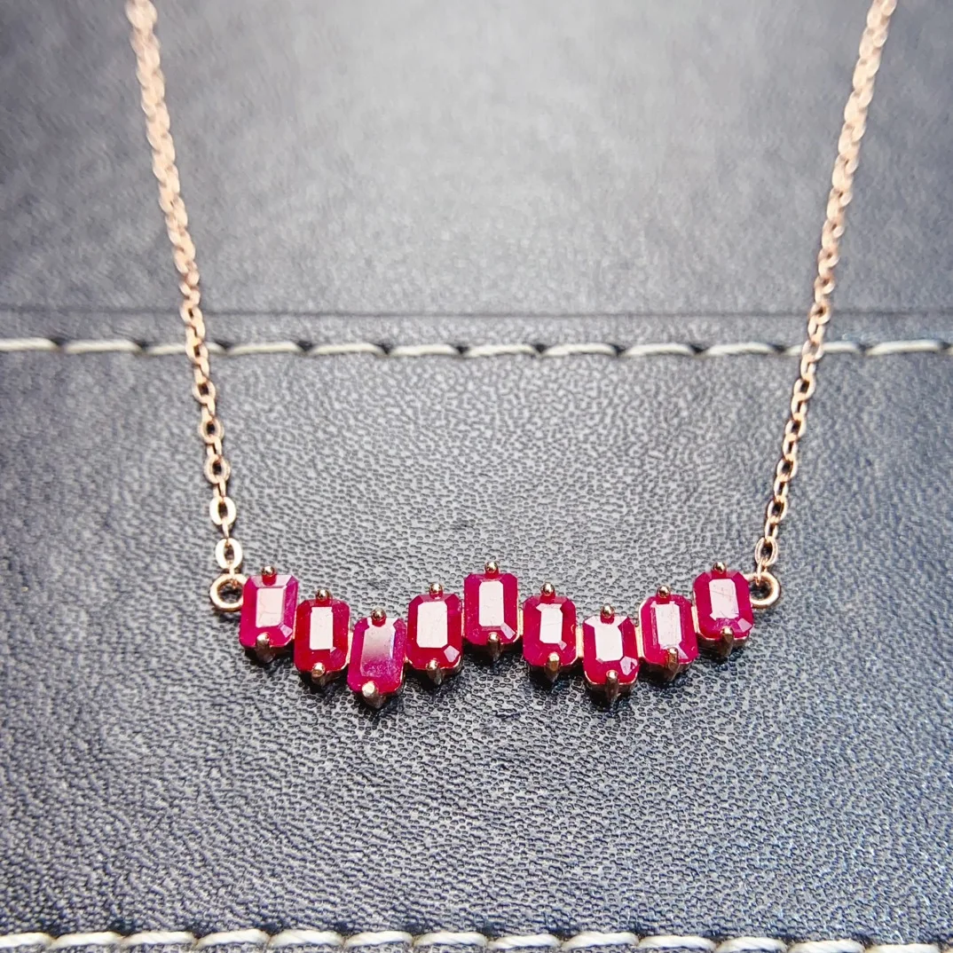 

Ожерелье из натурального рубина 3*4 мм, кулон из стерлингового серебра S925, элегантные красные украшения для женщин и подарков