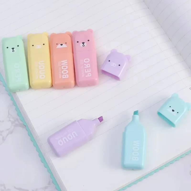 4‑6Pcs Kawaii Mini Bear Shaped Highlighter Pen Set, Cute Funny Colored Fluorescent Marker Pens, Student Journal Stationery