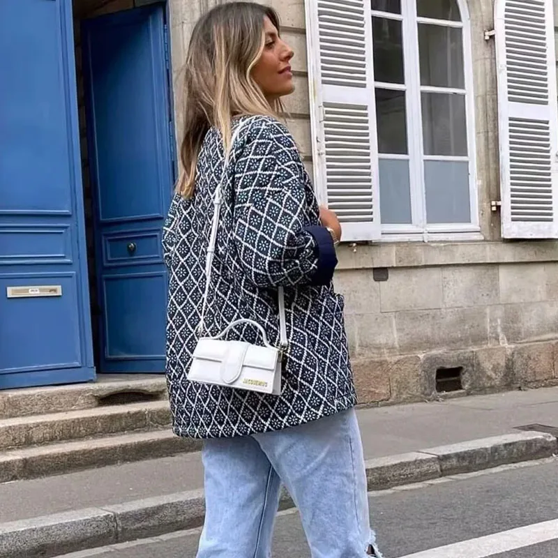 الخريف الشتاء النساء خمر منقوشة المطبوعة معاطف شيك الشارع الشهير سيدة ملابس خارجية فضفاضة غير رسمية الإناث طويلة الأكمام ملابس خارجية دافئة