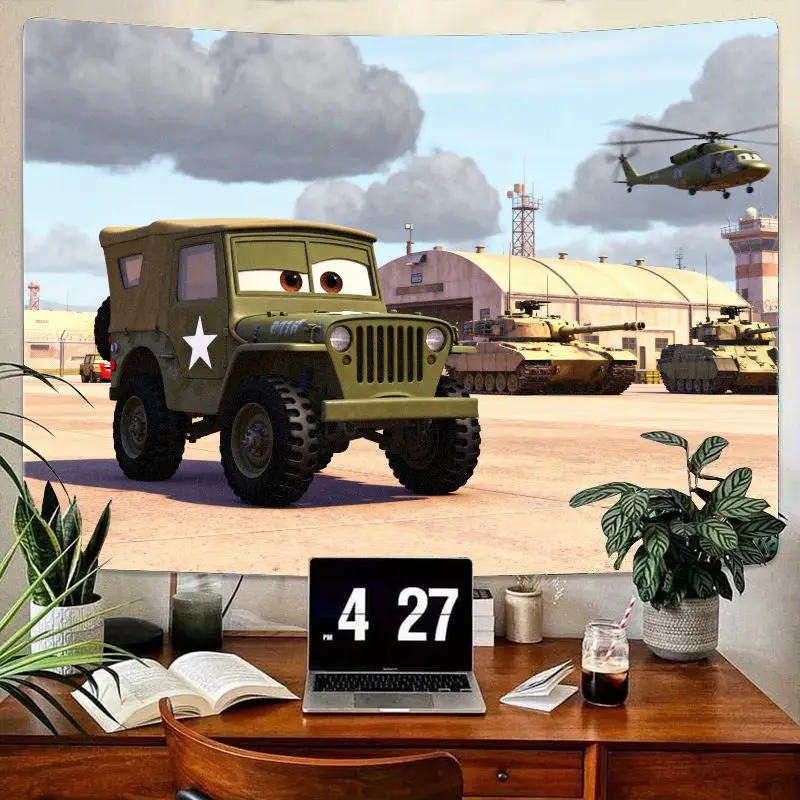 

1PC Cars Movie Sarge Green Military Jeep Tapestry Modern Polyester Wall Art Boys Room Bedroom Decor Gift for Kids Fans