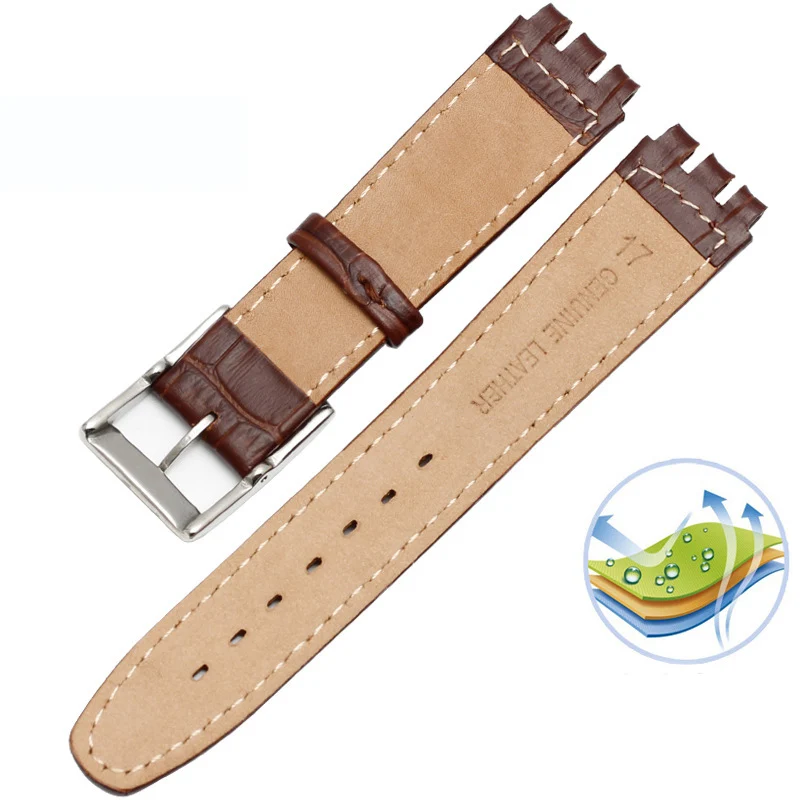 for SWATCH Watch Strap 17mm 19mm Genuine Cowhide Leather Bracelet Men Women Waterproof Sport Replacement Watchband