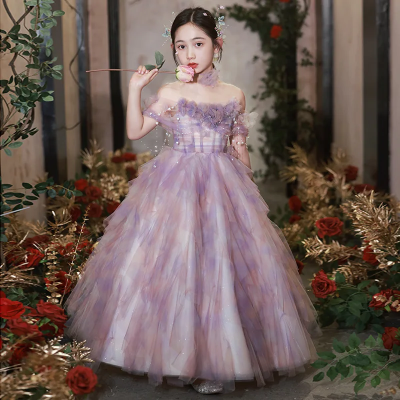 2024 Girl Summer Princess Dresses Elegant Luxurious Long Evening Dress Host Performance Children Costumes Teenager Gala Clothing