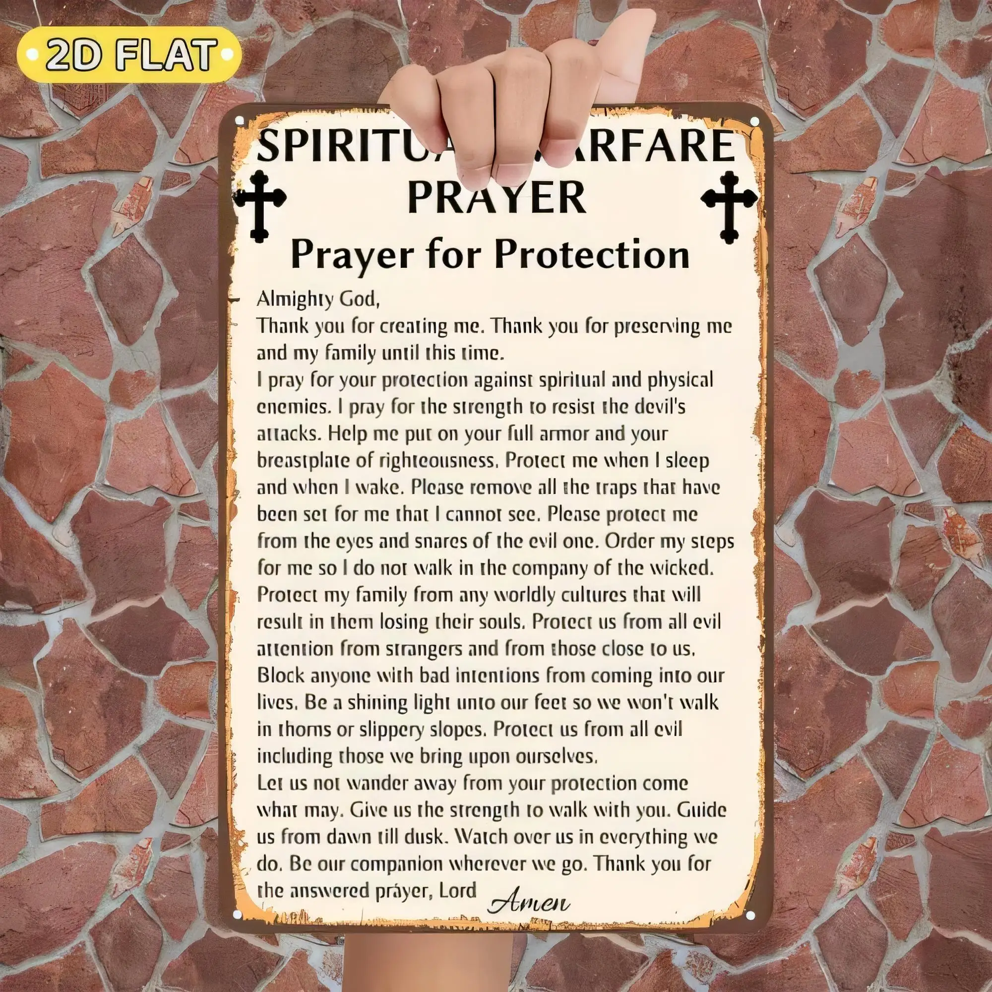 Tin Sign Spiritu(al) Warfare Prayer Metal Plaque Wall Decor, Prayer for Protection Against Spiritual Attacks, Rustic Vintage Rel