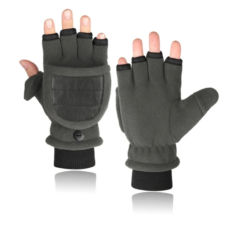 Women Men Winter Fleece Gloves Double Layer Thicken Half Finger Mittens Dropship