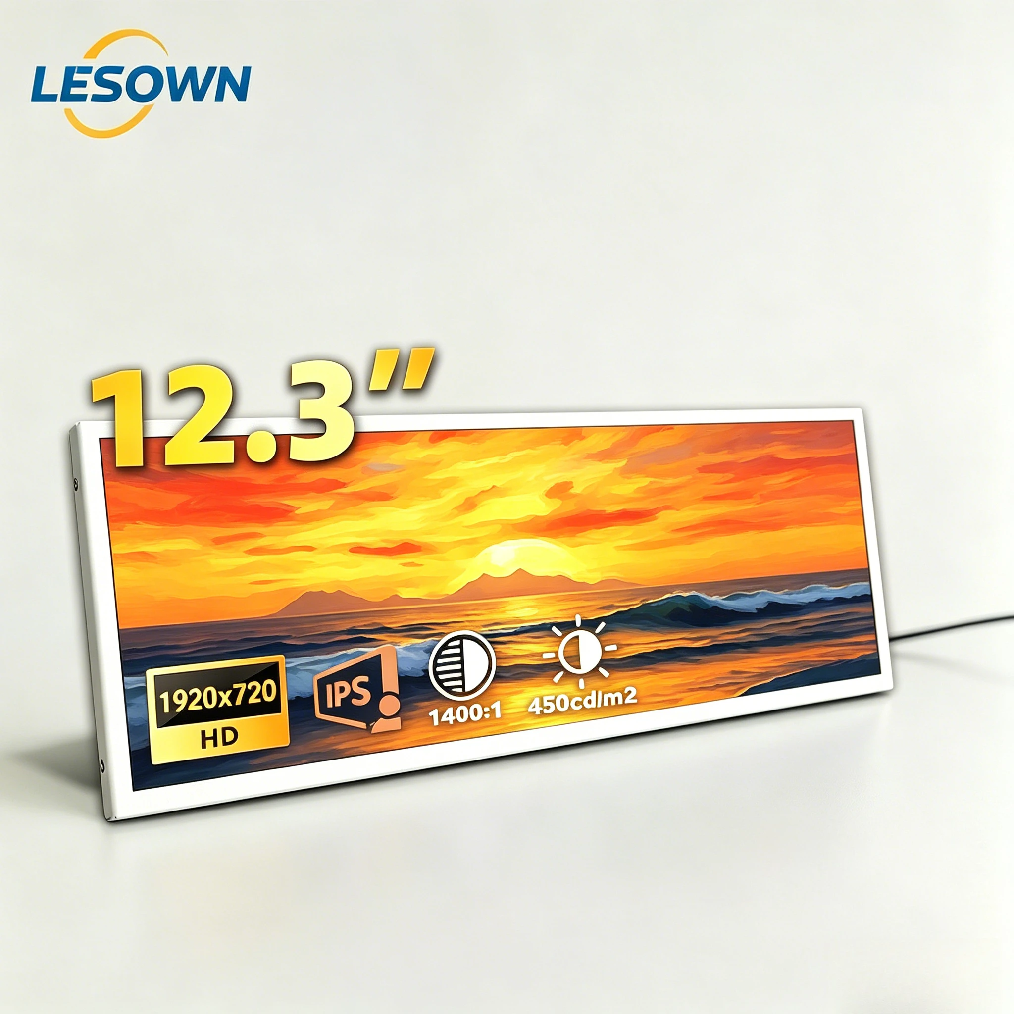 

LESOWN 12.3 Inch Ultra-slim Stretched Touch Panel 1920x720 miniHDTV Screen for PC Case Internal Sensor Info