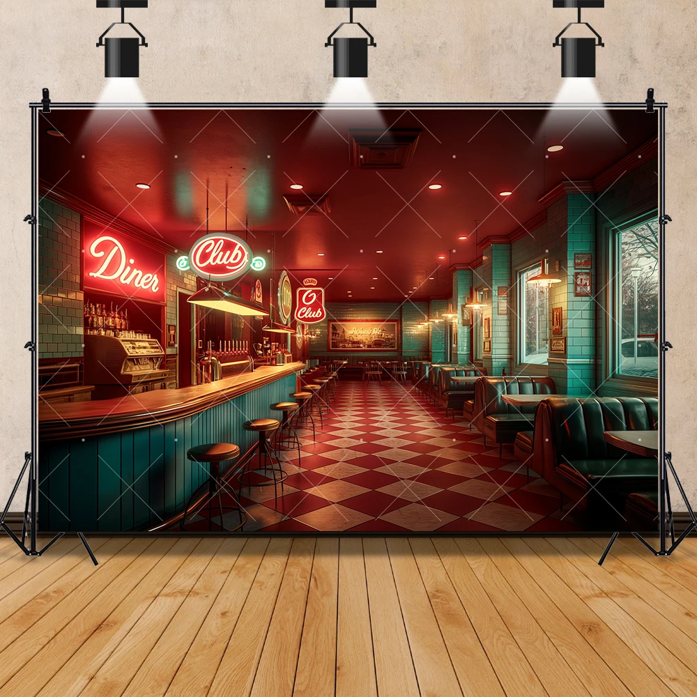 1950s Vintage American Diner 50s Cafe Fast Food Soda Shop Restaurant Bar Dining Birthday Party Backdrop Custom Poster Background