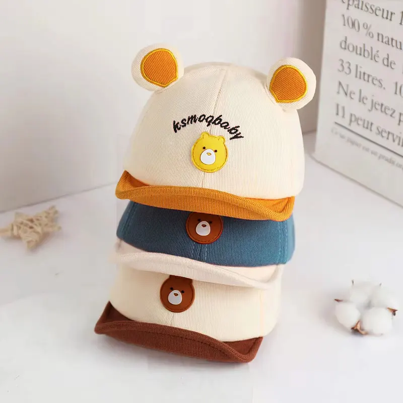 Cartoon Bear Baby Baseball Cap With Ears Cute Animal Sun Hat for Boys Girls Casual Infant Peaked Hat image 2