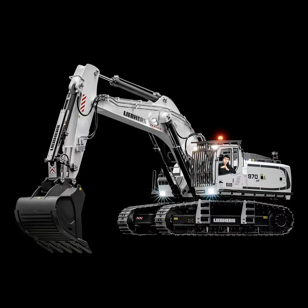 NEW White K970 1/14 Metal Hydraulic Excavator Model with Battery Simulation Remote Control Heavy Mining Excavator Model toy