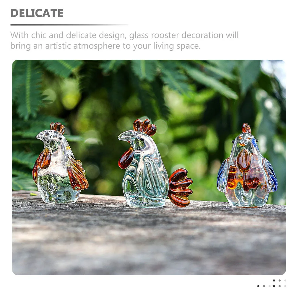 

3Pcs Glass Rooster Sculpture Realistic Design Desktop Ornament Study Bar Decoration Rooster Decoration Desktop Ornament