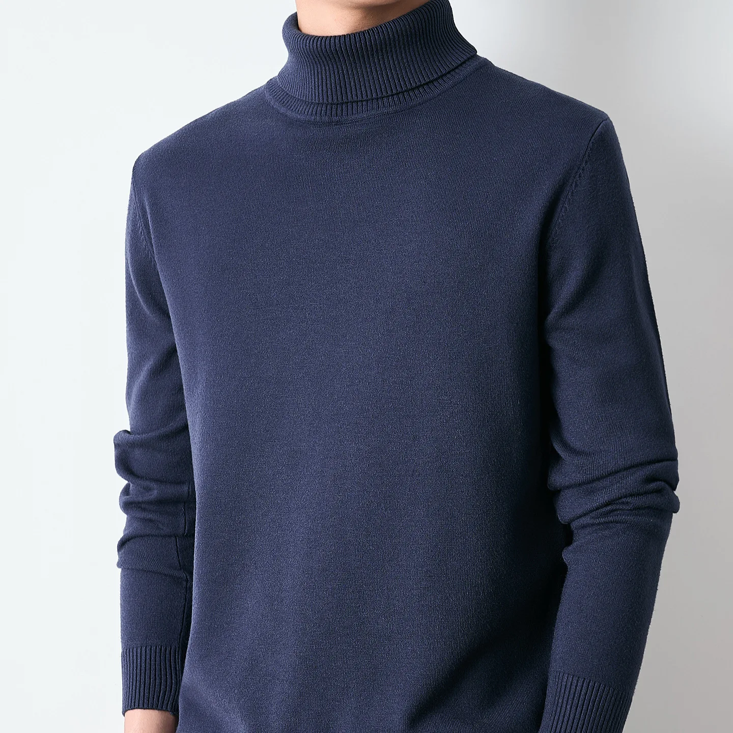 

Мужской вязаный свитер Thiened Long Sve, толстовка с капюшоном, повседневная свободная посадка с высоким воротником, осенний новый теплый базовый слой, топ