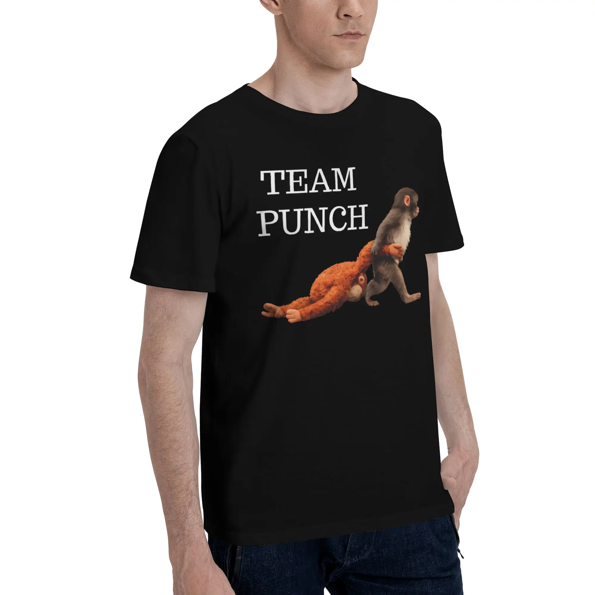 Fashion Punch Monkey Cute T-Shirt for Men Round Collar Pure Cotton T Shirt  Short Sleeve Tees Printing Tops