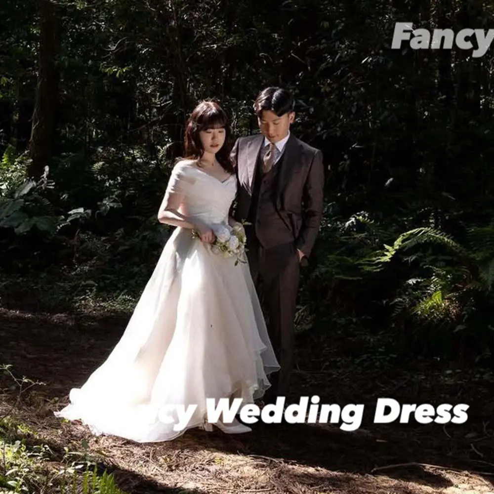 Vestidos de compromiso para fiesta de boda con hombros descubiertos de princesa elegante, vestido de novia de línea A de Organza, corsé trasero personalizado