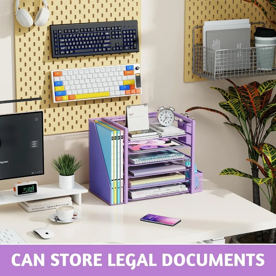 منظم ملفات مكتبي مكون من 6 طبقات مع حامل ملفات صينية الحروف الورقية وحاوية أقلام للمكتب أو المنزل ومساحة العمل باللون الأرجواني الفعالة #3