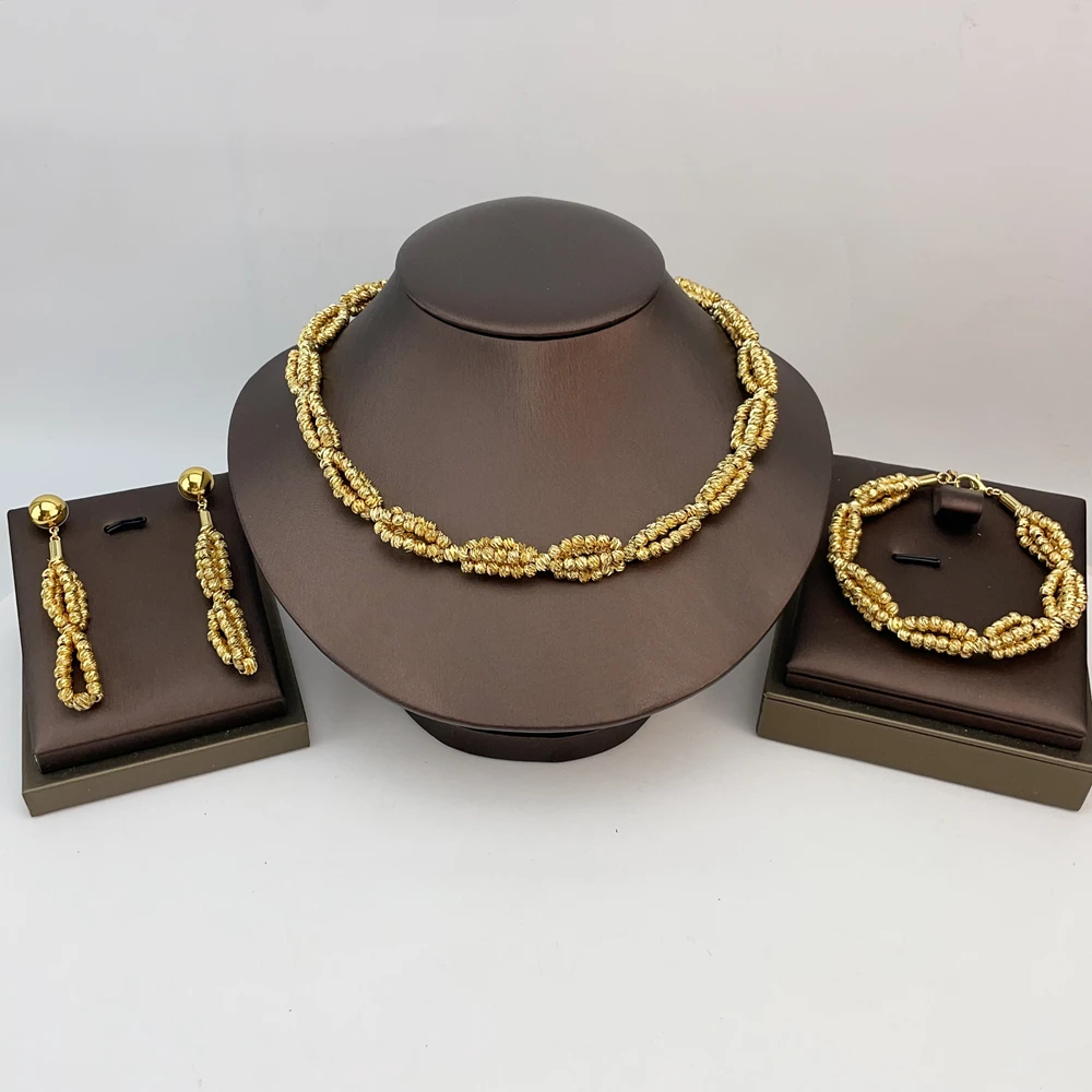 EMMA موضة دبي مطلية بالذهب الخرز القلائد أقراط خواتم مجموعات المجوهرات الجميلة للنساء هدايا مجوهرات حفلات الزفاف FHK22827