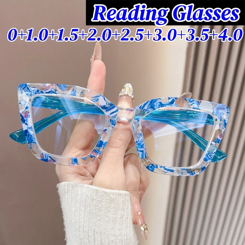

Lady's Elegant Cat Eye Reading Glasses Fahsion Large Frame Ultralight Anti Blue Light Presbyopia Eyeglasses for Women Decorative
