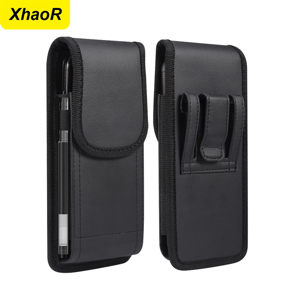 Universal Leather Mobile Phone Waist Bag For iPhone 15 14 13 Pro Max Samsung Xiaomi Vertical Cell Phone Belt Clip Holster Pouch