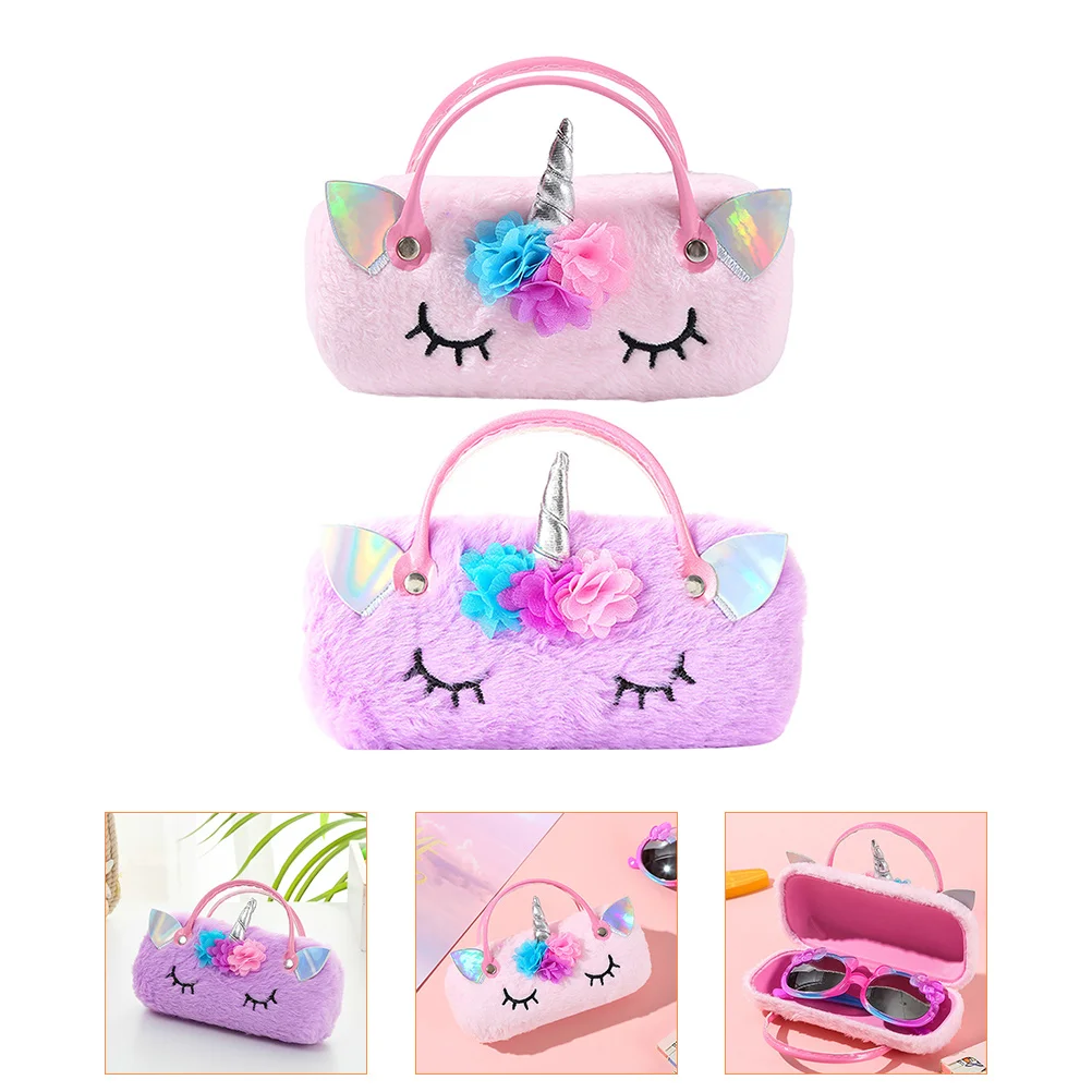 2 Pcs Unicorn Glasses Case Kids Eyeglass Eyeglasses Lovely The Tote Bag Sunglasses for Cartoon Children