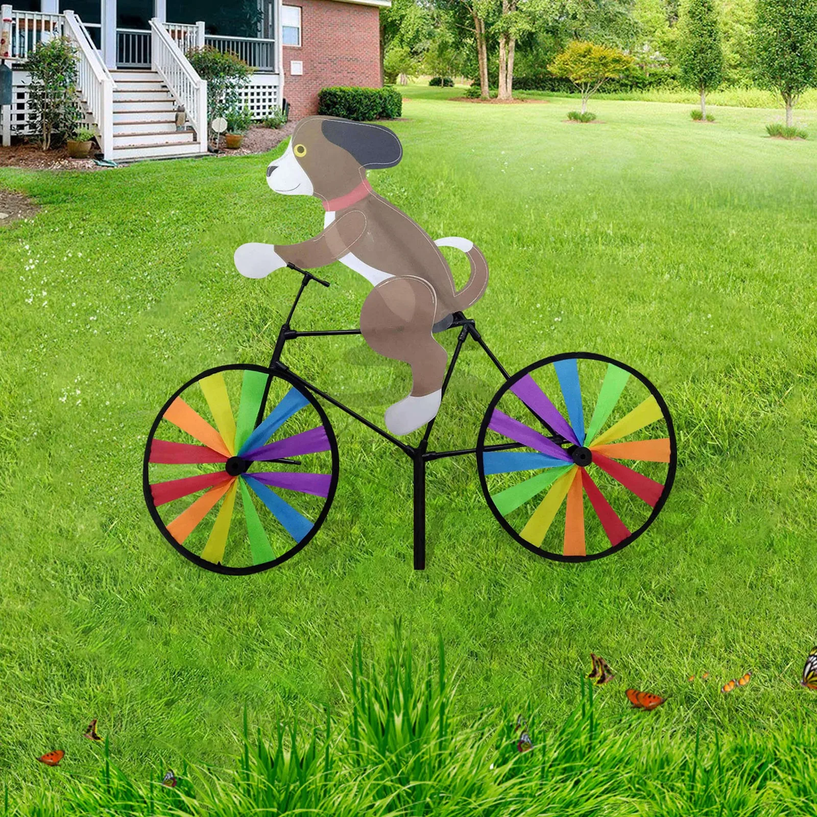 Animal Riding Bike Windmill Innovative Cartoon Cat Dog Wind Spinner Yard Art Decoration Garden Ornament Wind Portable - view 2