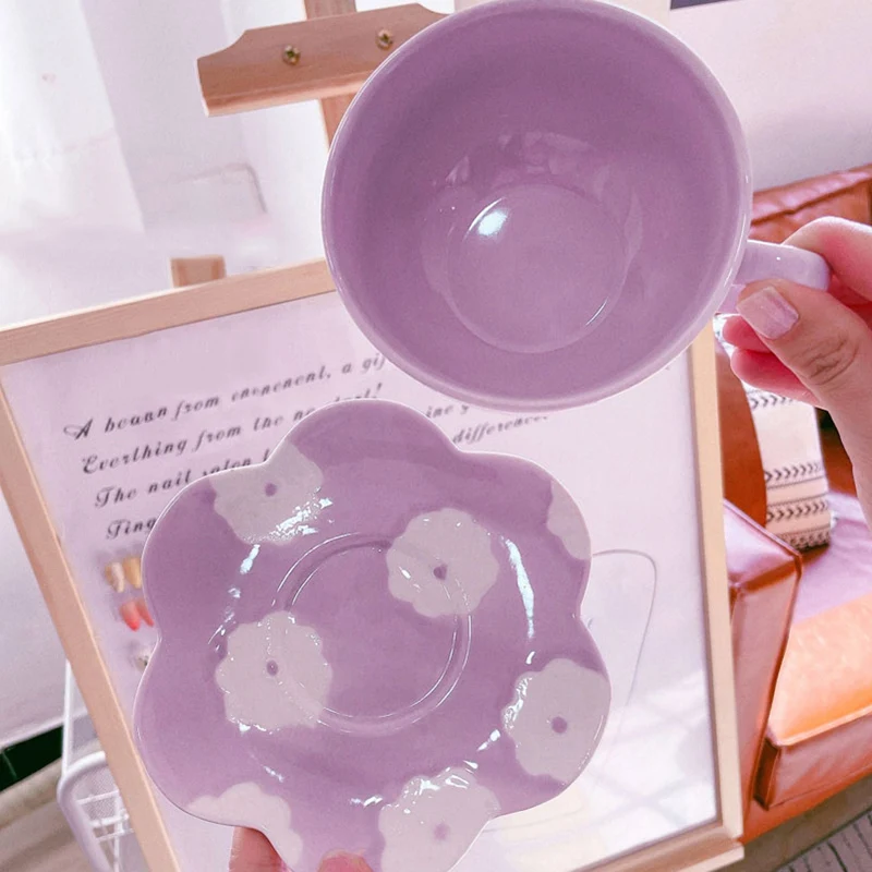 الرجعية الخزف فنجان القهوة والصحن النمط الياباني خمر فنجان القهوة زهرة جميلة السيراميك لوكس فينكان تاكيمي فنجان الشاي مجموعة #2