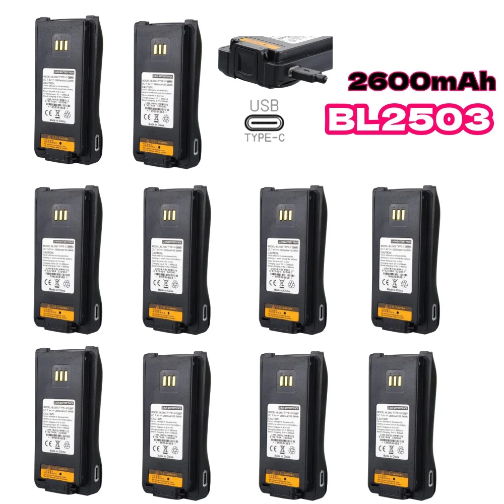 10PCS BL2503 2600mAh Type-C USB Li-ion Battery for Hytera PD70X PD70XG PD78X PD706U PD782G PD782U PD786G PD786U PD702G Radios