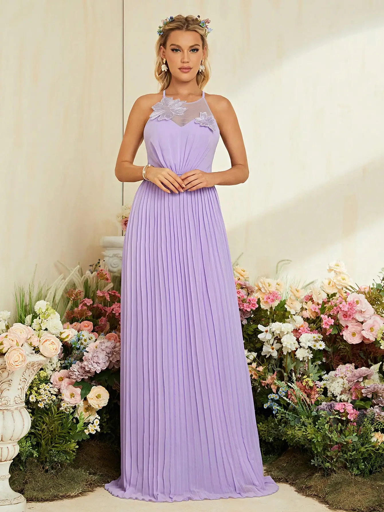 Mgiacy Studded lace pleated chiffon A full Skirt Evening gown Ball dress Party dress Bridesmaid dress
