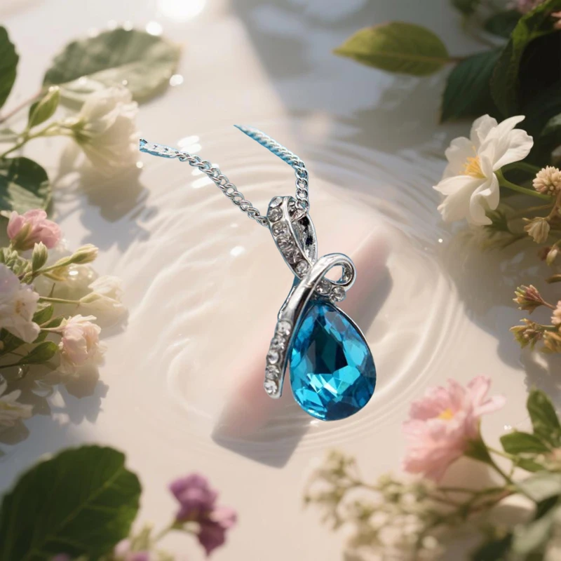 

Big Promotion Women Fashion Necklace Pendant 925 Sterling Silver Linked Chain with Blue Cubic Zirconia