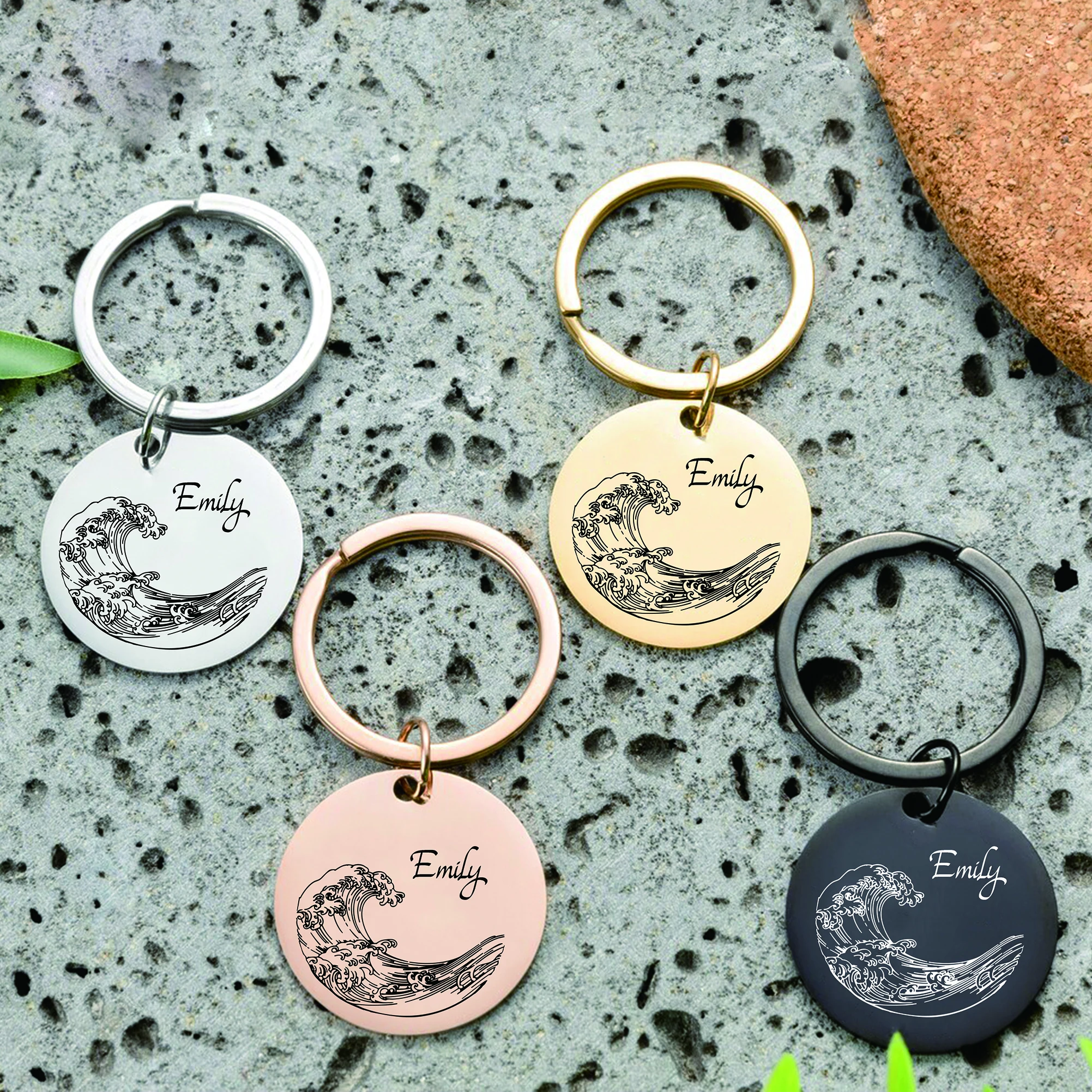 

1 pc sea wave Creative Dog Creative Tag Laser Engraving Tags Engraved Record Tel Address For dog Pets