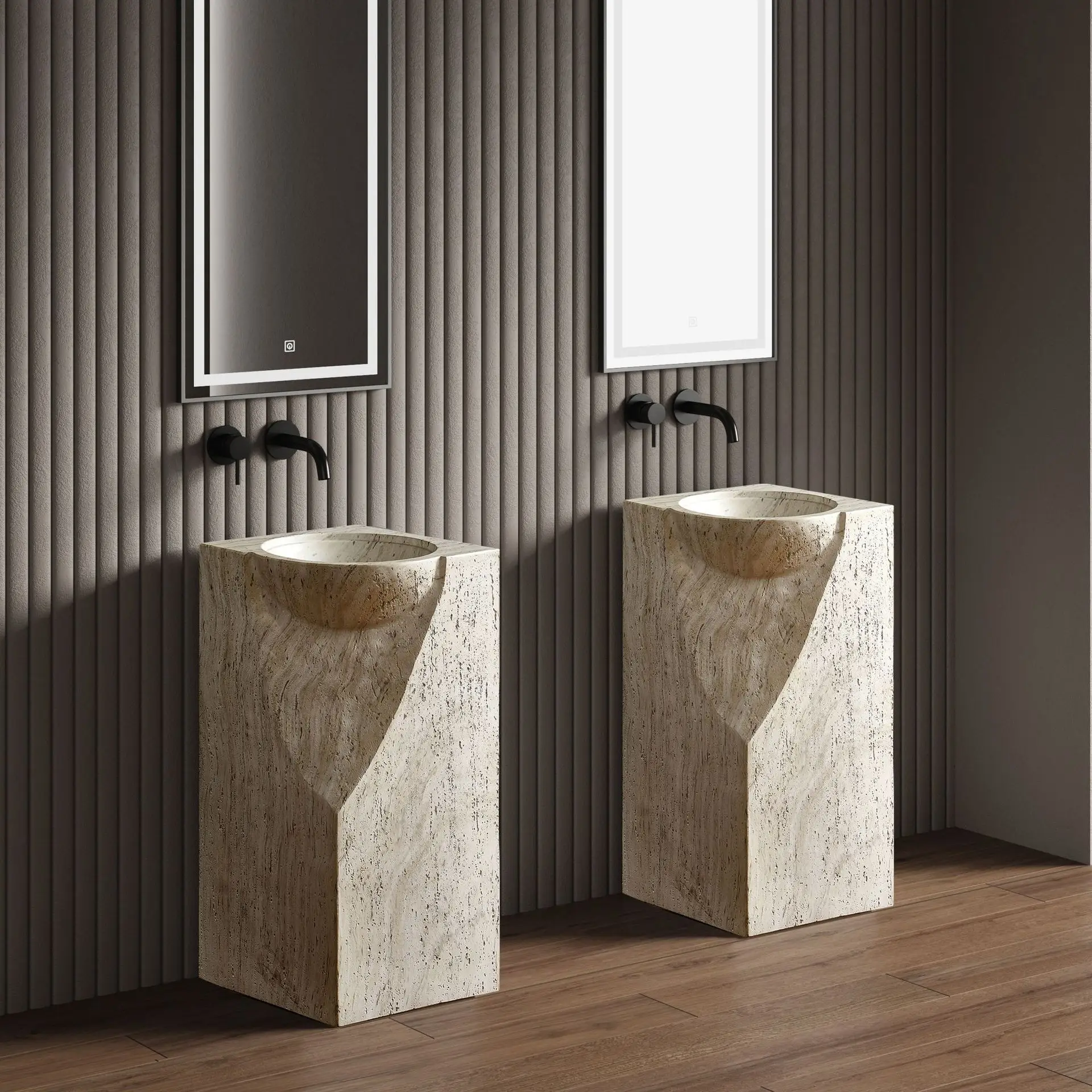 Yellow travertine design column basin primary color texture washbasin bathroom floor type wall hotel washbasin