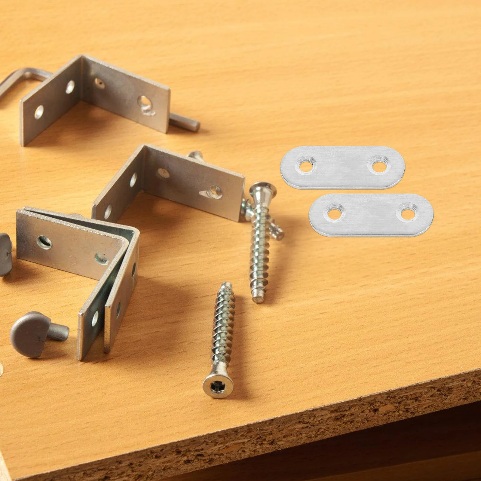 

24Pcs Stainless Steel Flat Corner Brace Plate Repair Brackets Heavy Duty Straight Metal Fixing Connector for Shelf Wood