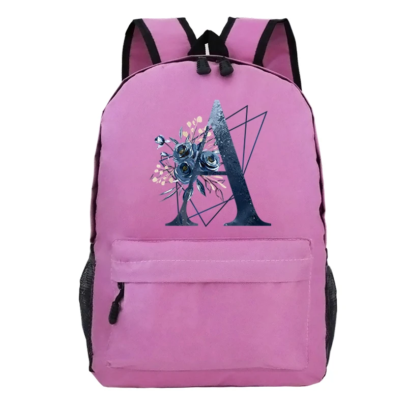 Backpack Shouder for Women Creative Floral Alphabet Premium Travel Bagpack Watercolor A-Z 26 Alphabet Flower Teenage School Bag