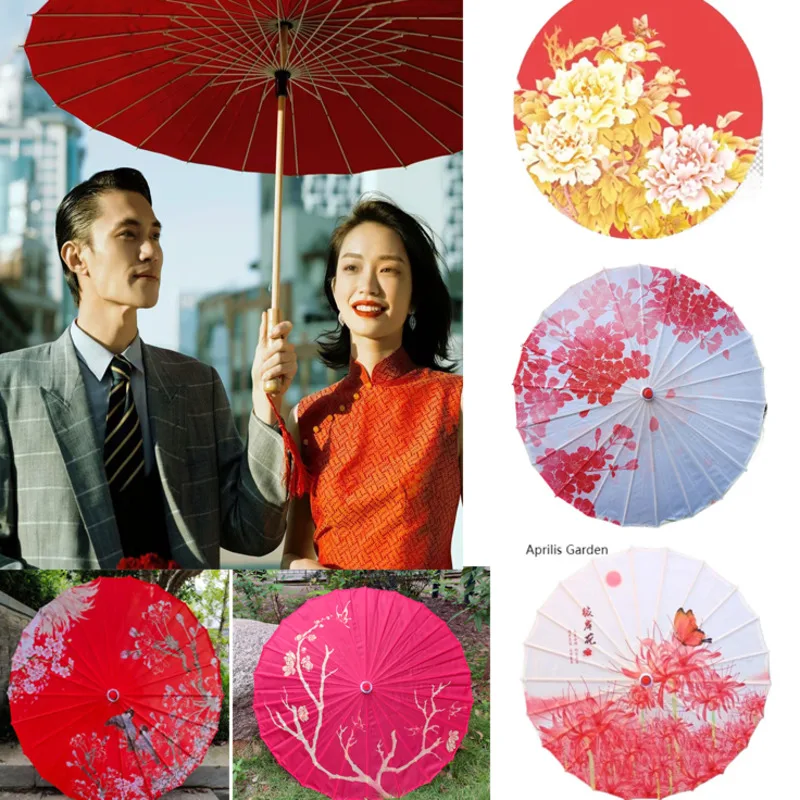 Aprilis Wedding Sombrilla Red Oiled Paper Umbrella Hanfu Woman Chinese Wedding Silk Umbrella Decoration Parasol Paraguas