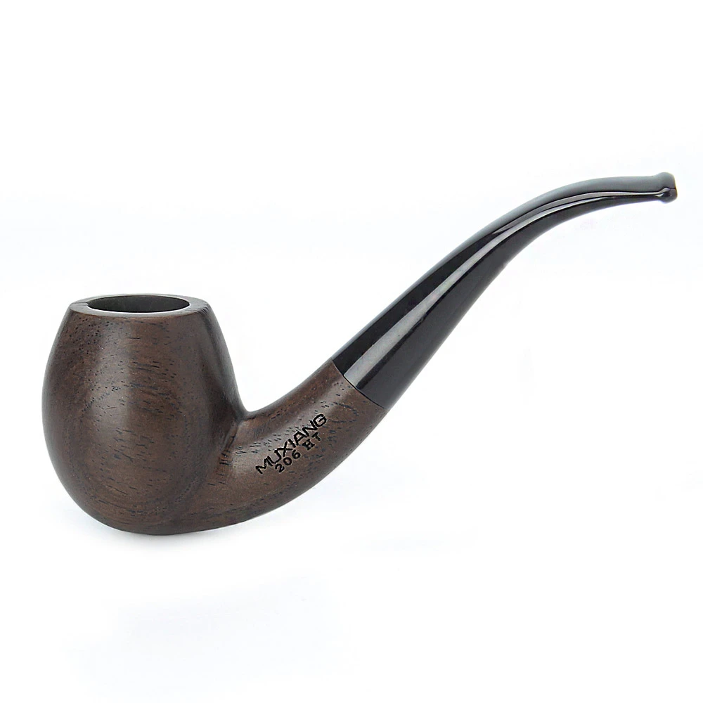 MUXIANG Ebony Wood Short Tobacco Pipe Curved Tapered Long Reading Stem 9mm Filter 1 Pipe 2 Stems Gift Smoking Pipe