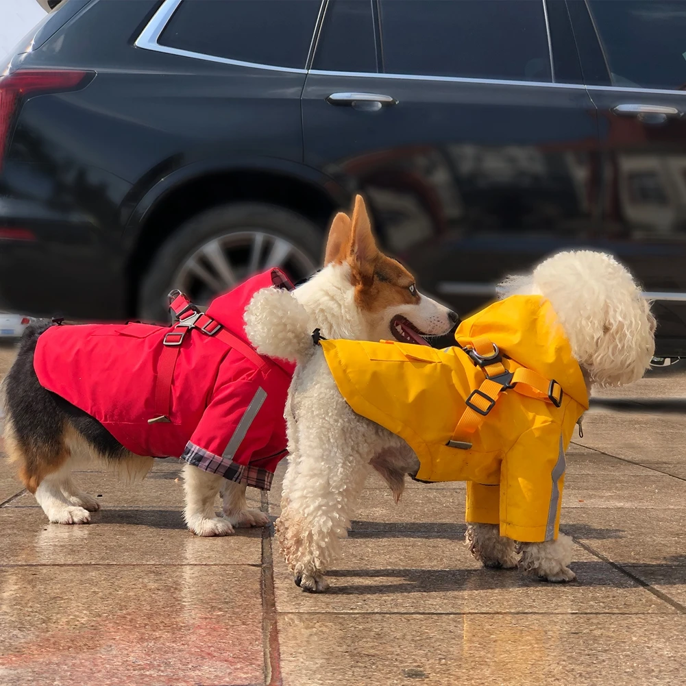 Pet Dog Raincoat Reflective Harness Waterproof Puppy Coat Hooded Jumpsuit for Dogs Cats Jacket Outdoor rainy day Clothes