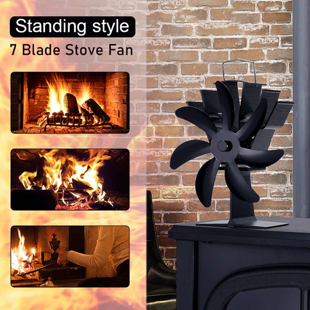 7 Blades Stove Fan Heat Powered Fireplace Fan Log Wood Burner Aluminum Alloy Eco-Fan Quiet Home Warm Efficient Heat Distribution