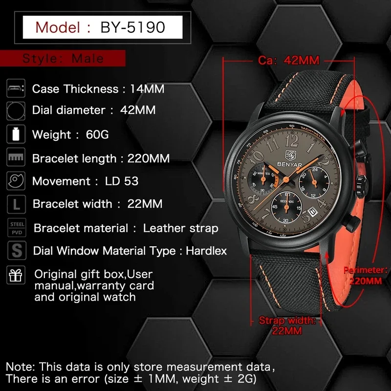 Latest BENYAR For Mens Watch Quartz Wristwatch Luxury Leather Military Waterproof Date Relogio Masculino Sports Reloj Hombre