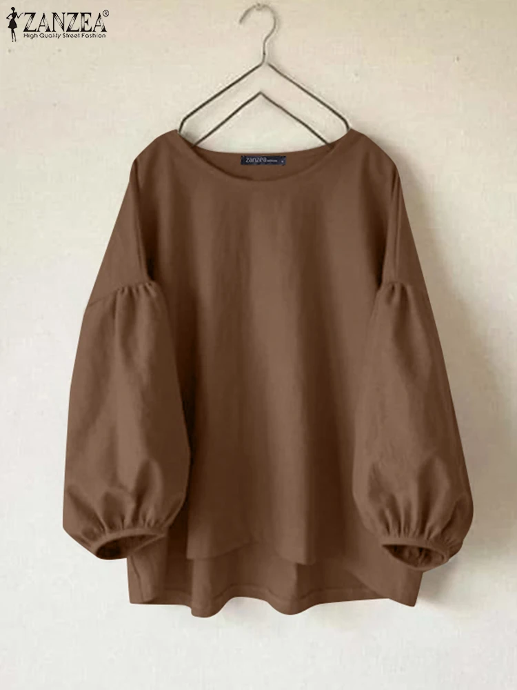 

2025 ZANZEA Autumn Blouse Women O Neck Long Long Sleeve Tops Solid Shirt Solid Loose Chemise Retro Tunic Female OL Work Blusas