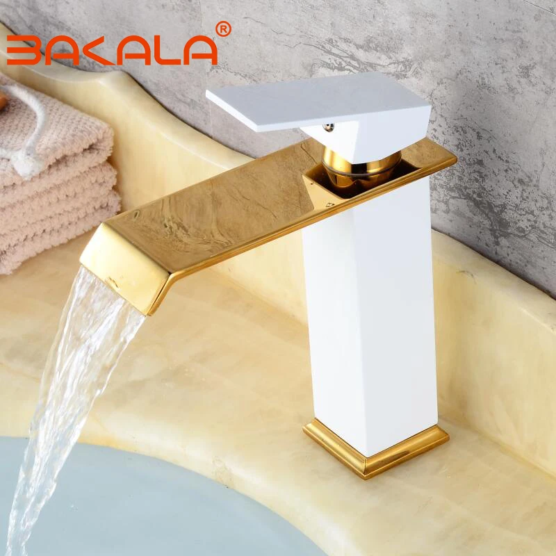 

Tolm Bathroom Faucets Sink Faucets Bathroom Basin Waterfall Faucets White Mixed Design Modern Faucet