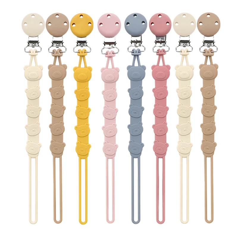 Silicone Bear Shape Pacifier Chain Baby Dummy Holder for Newborn Soft Comfortable Teething Toy with Anti-lost Function