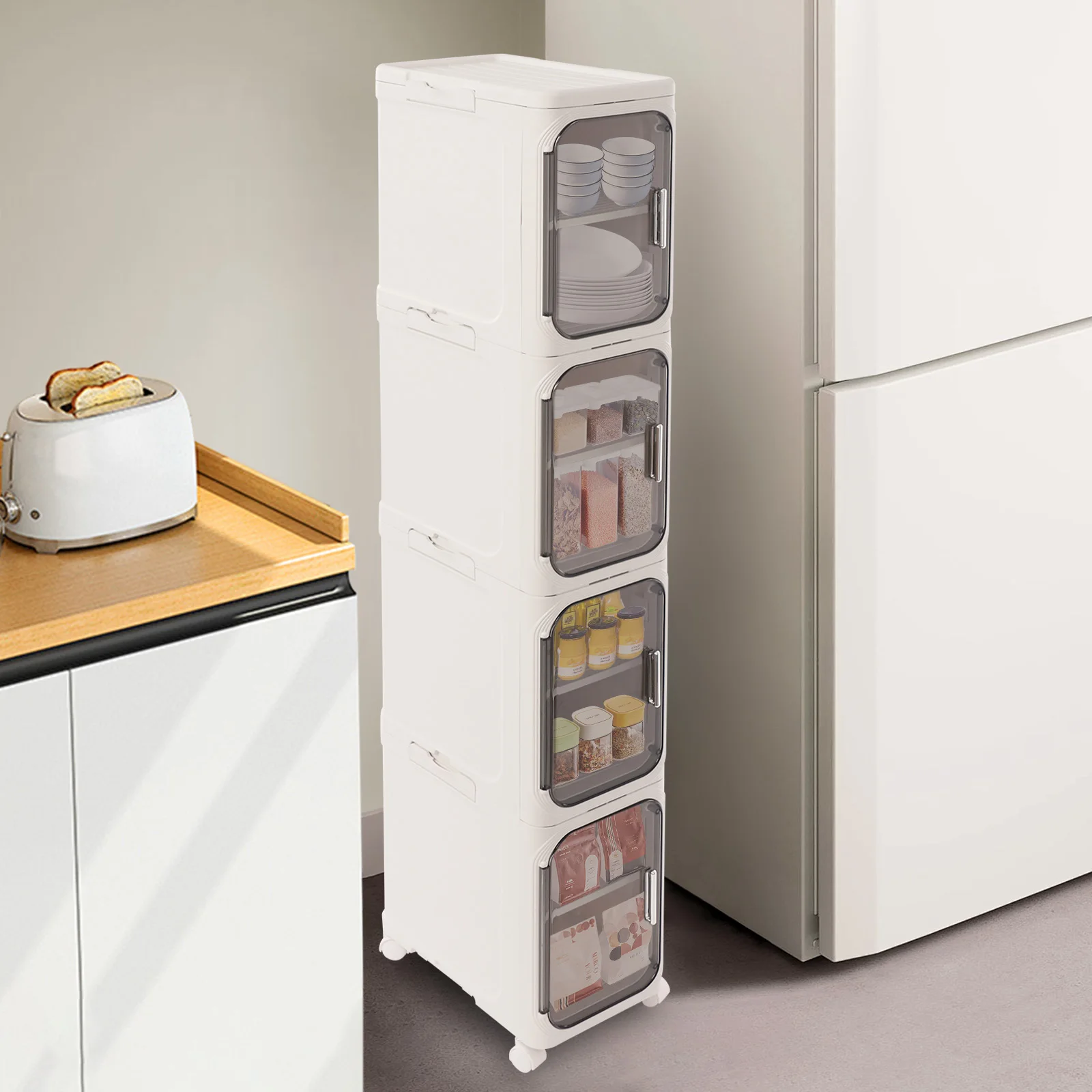 

4-Tier Narrow Shelf Slim Bathroom Organizer Cabinet Waterproof PP Storage for Small Spaces 20x33x127cm White Space-Saving Design