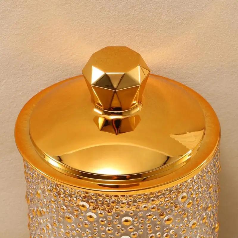 Set Of 3 Stylish Gold Decoration Sealed Canister Storage Container with Lid Transparent Organizers Jars 55KF