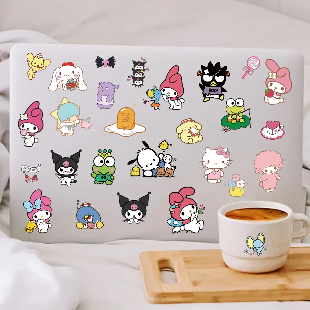25/50 ورقة لطيف مرحبا كيتي بلدي ميلودي سانريو ملصقات الكرتون الهاتف زجاجات مياه أقراص القرطاسية ملصقات الأطفال