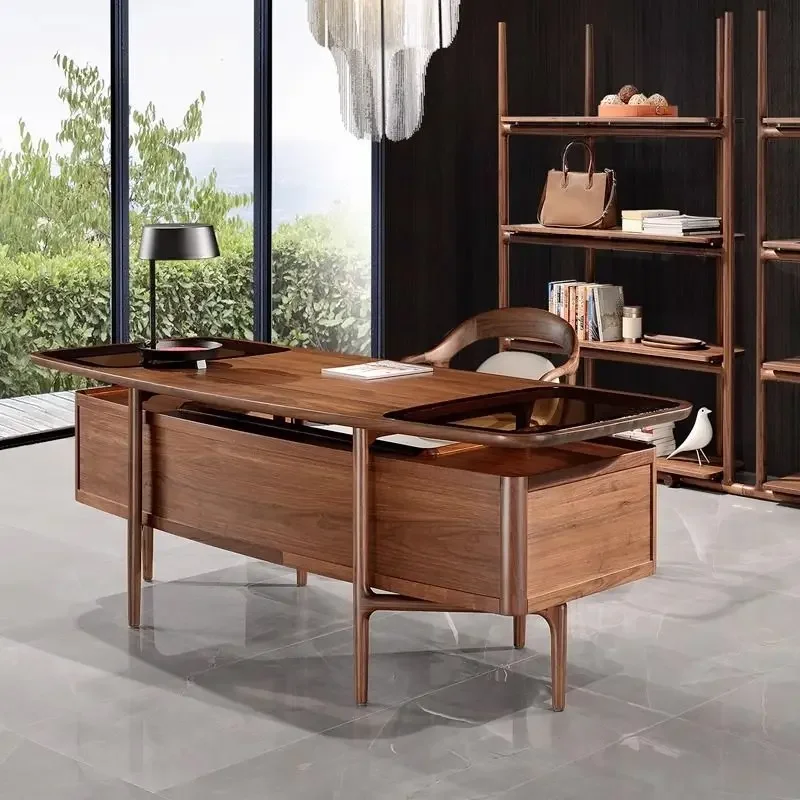 Nordic computer desk black walnut solid wood desk drawer North American modern Chinese writing home
