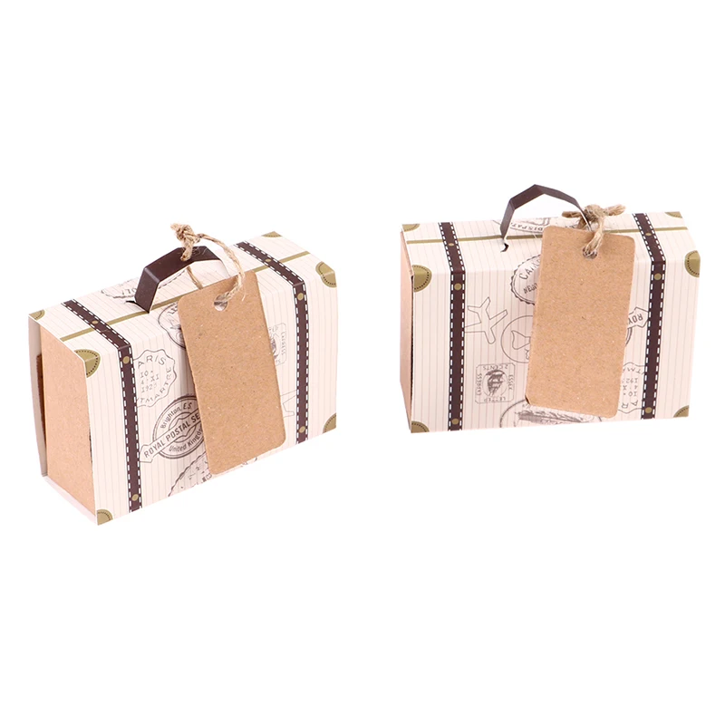 10PCS Mini Travel Suitcase Candy Box Kraft Paper Chocolate Favor Gift Boxes
