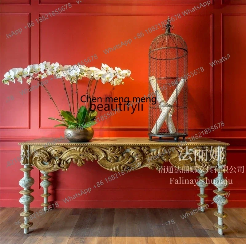 CC182French retro nostalgic antique solid wood coffee table European American rural antique old rectangle R