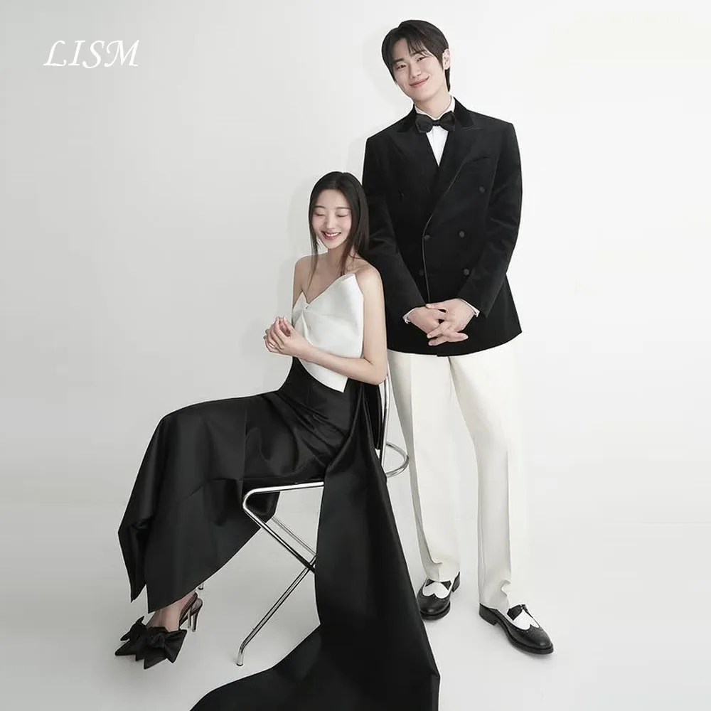 

LISM Contrast Black White Evening Dresses Silk Satin Elegant Prom Dresses Photo Shoot Customized 저녁 드레스 Party Dresses