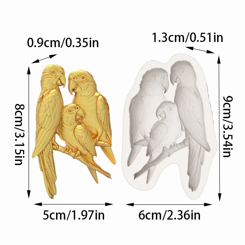 Macaw Family Silicone Baking Mold Tropical Style Chocolate Fondant Cake Decoration Mold view 3